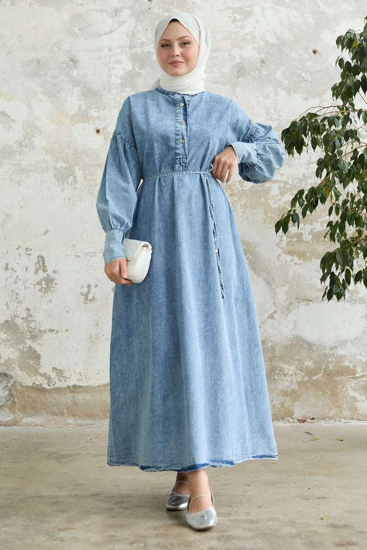 MDS Women Blue Denim Dress with Cuffed Sleeve - El Paso de Robles