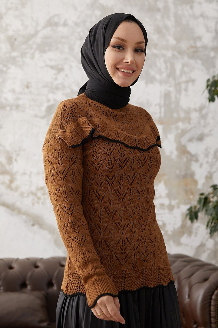 MDS سترة نسائية مخططة بتفاصيل مكشكشة من Alvi - بني - بيتندورف