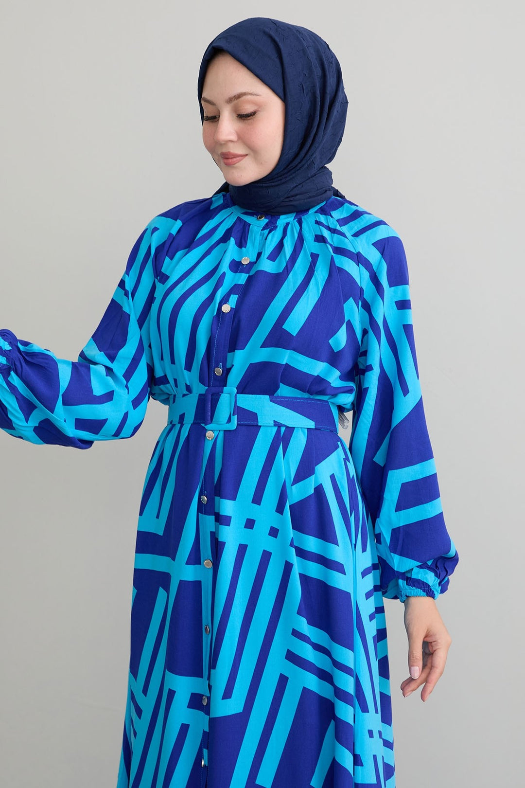MDS Women Striped Belted Blue Viscose Dress - Valongo