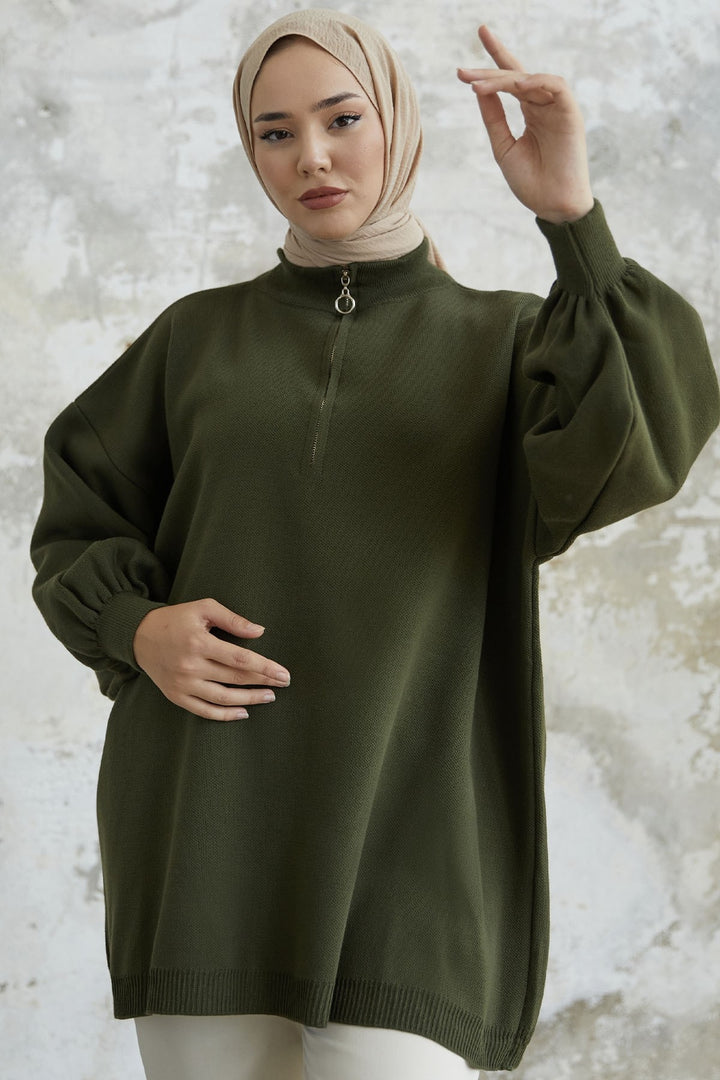 MDS Women Sara Zippered Knit Tunic - Khaki - Bottrop