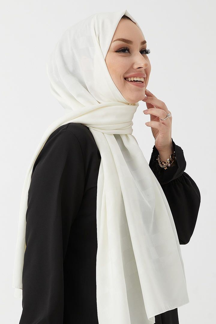 MDS Women Maura Lady Pattern Silky Jacquard Shawl - White - Hueyapan de Ocampo