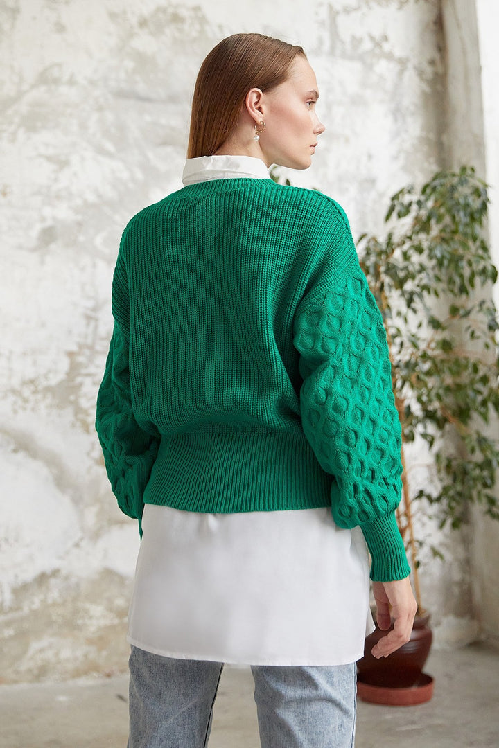 MDS Women Larisa Balloon Sleeve Sweater - Green - East Point