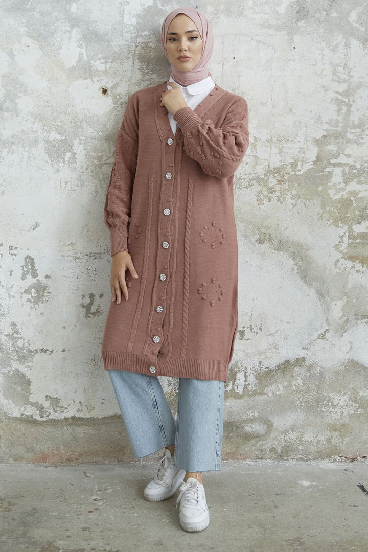 MDS Women Lomira Stone Button Detailed Knit Cardigan - Rose Pink - Mechelen-aan-de-Maas