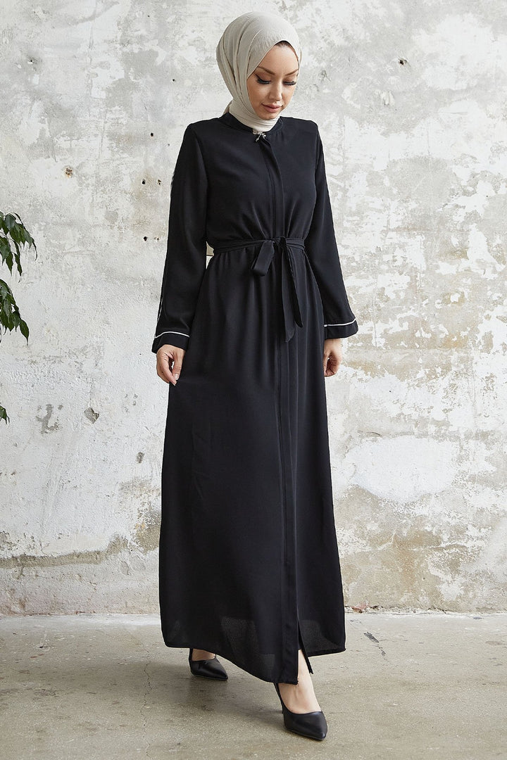 MDS Women Salvia Loose Sleeve Biye Patterned Abaya - Black - Chaïdári