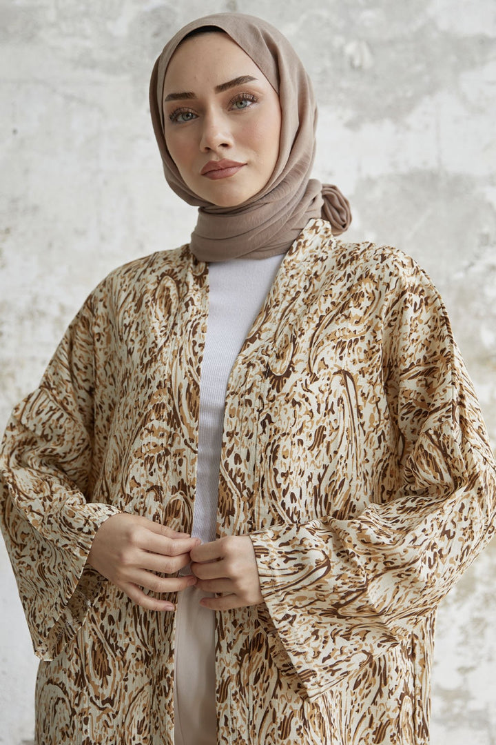 MDS Women Spiral Patterned Long Kimono - Brown - Delicias
