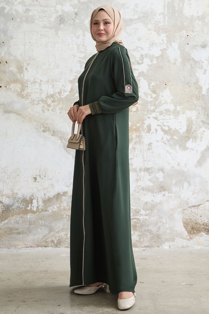 MDS Women Half-Collared Ribbed Khaki Abaya - Wokingham