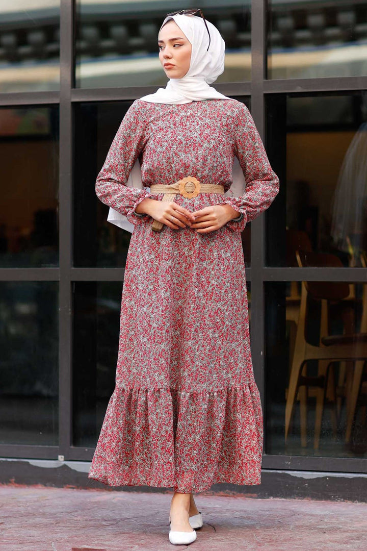 MDS Women Crispy Flowered 1015 Chiffon Dress - Khaki - Izmail