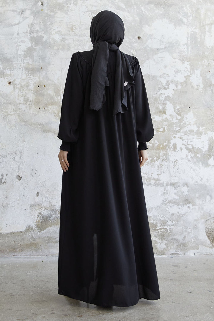 MDS Women Sleeve Tip Ruffled Abaya - Black - San Felipe del Progreso