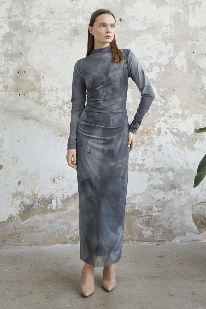 MDS Women Batik Pattern Tulle Dress - Gray - Cantù