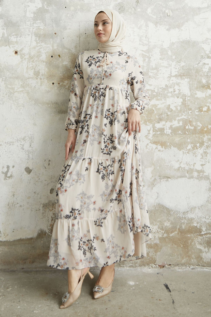 MDS Women Lavi Tassel Detail Chiffon Dress - Ecru - Gallatin