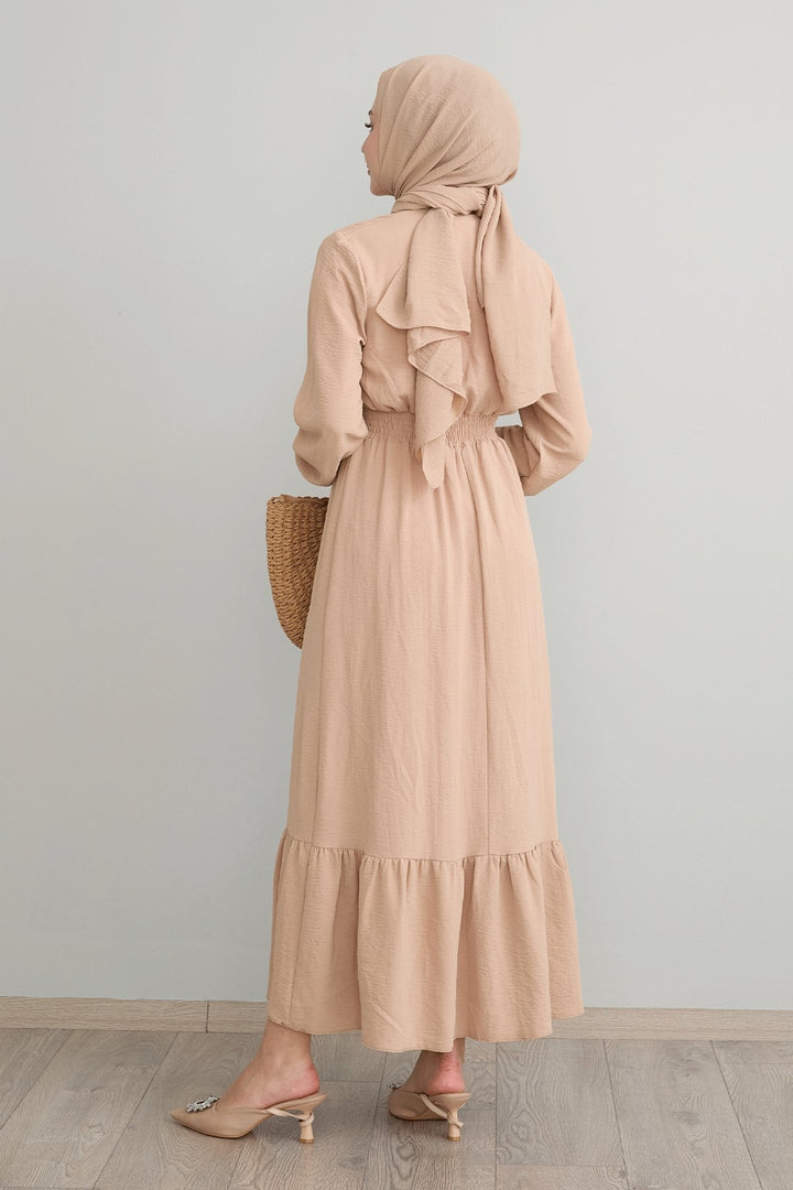 MDS Women Tena Belly Elastic Waist Dress - Beige - Oviedo