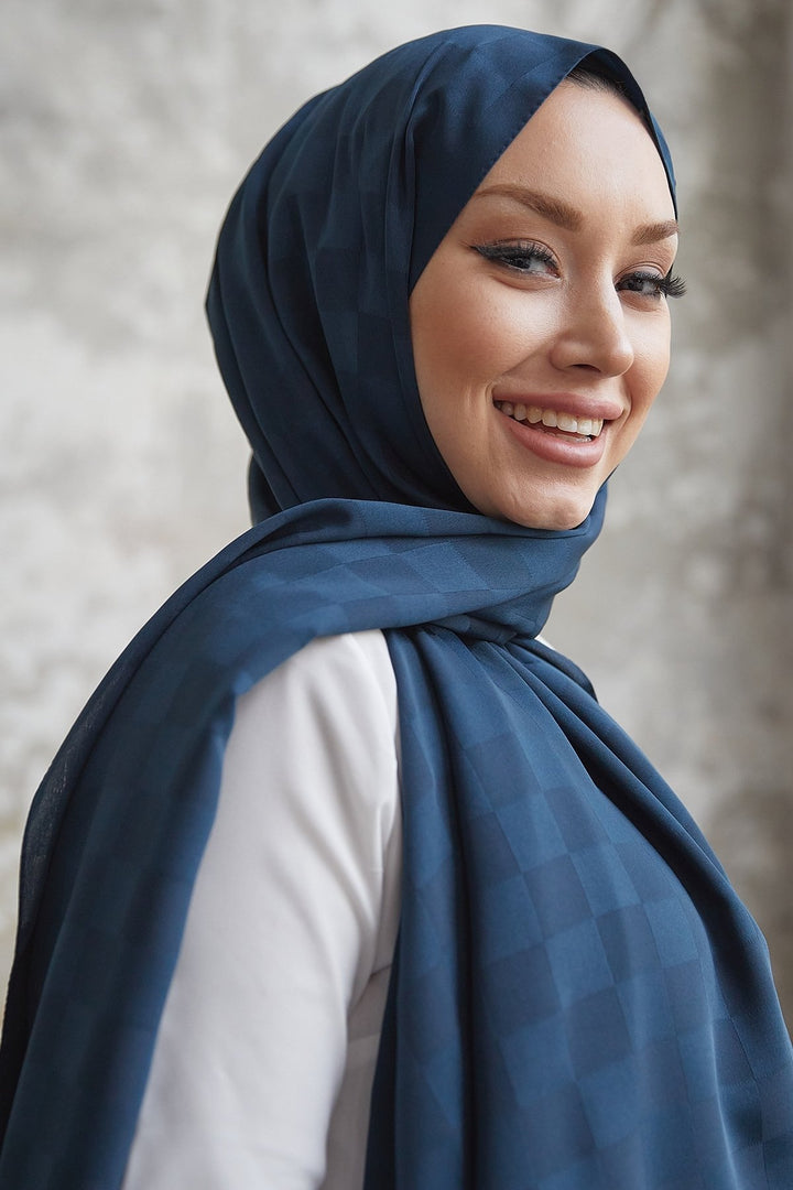 MDS Women Maura Lady Pattern Silky Jacquard Shawl - Navy - Linares