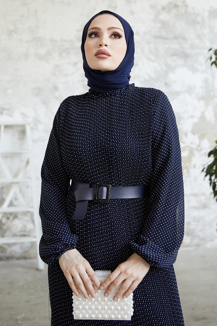 MDS Women Minda Crispy Polka Dot Chiffon Dress - Dark Navy - Villanueva y Geltrú
