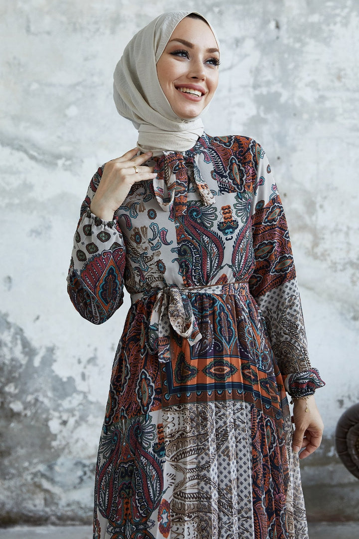 MDS Women Elinor Shawl Patterned Chiffon Dress - Terracotta - Worksop