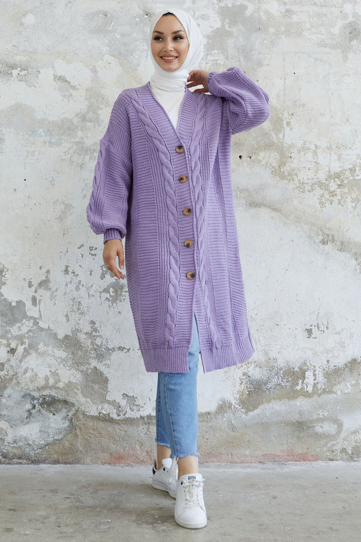 MDS Women Evia Buttoned Knit Cardigan - Lilac - Linden