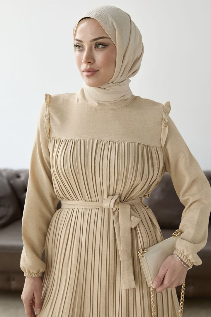MDS Women Front Pleated Ruffle Detail Set - Beige - Guarda