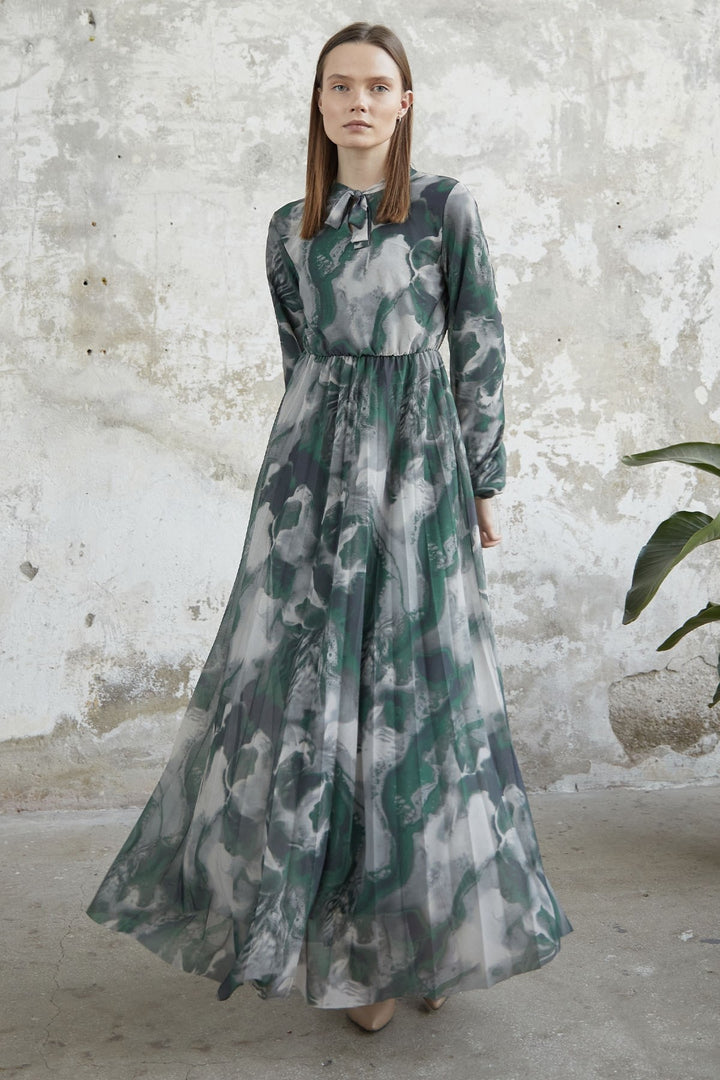 MDS Women Collar Belted Tulle Dress - Green - Lutsk