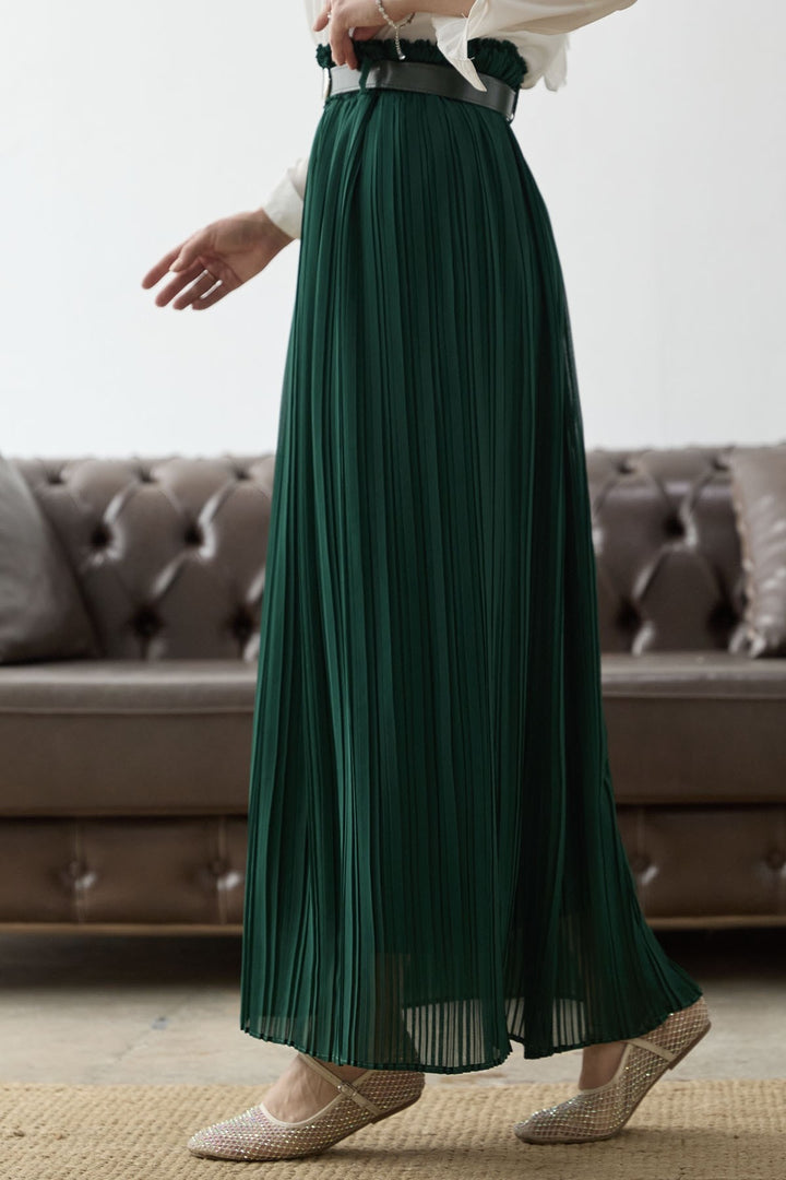 MDS Women Ruched Waist Chiffon Skirt - Emerald Green - Cheltenham