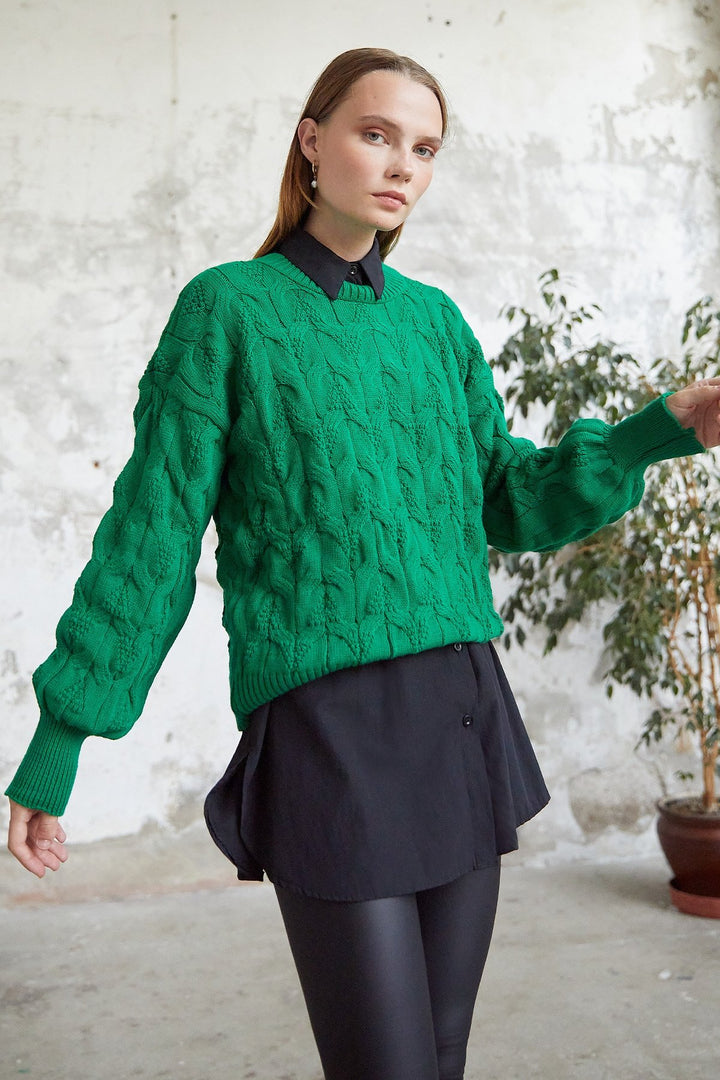 MDS Women Knitted Short Sweater - Green - Spijkenisse