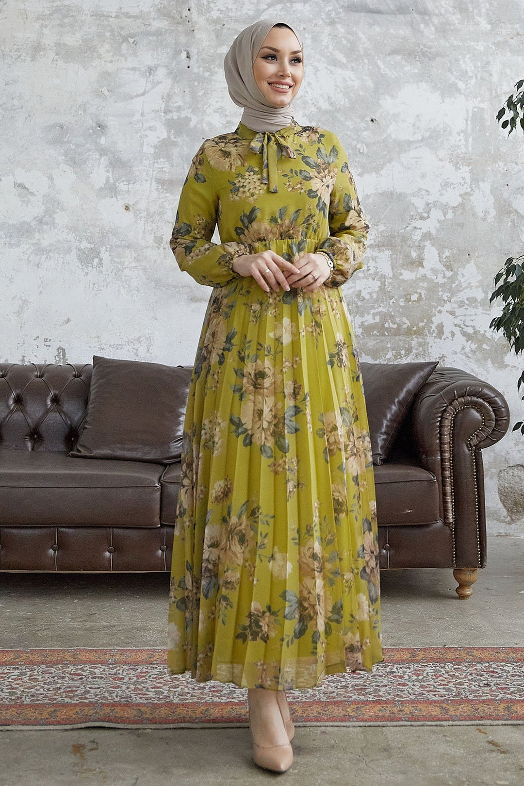 MDS Women Luis Collar Lace-Up Chiffon Dress - Olive Green - Memmingen