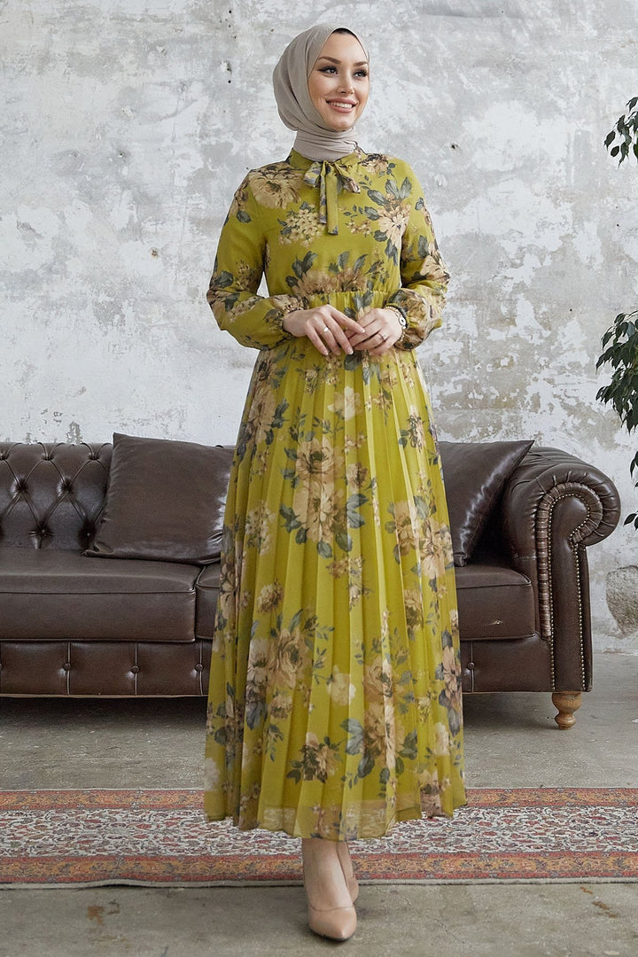 MDS Women Luis Collar Lace-Up Chiffon Dress - Olive Green - Memmingen