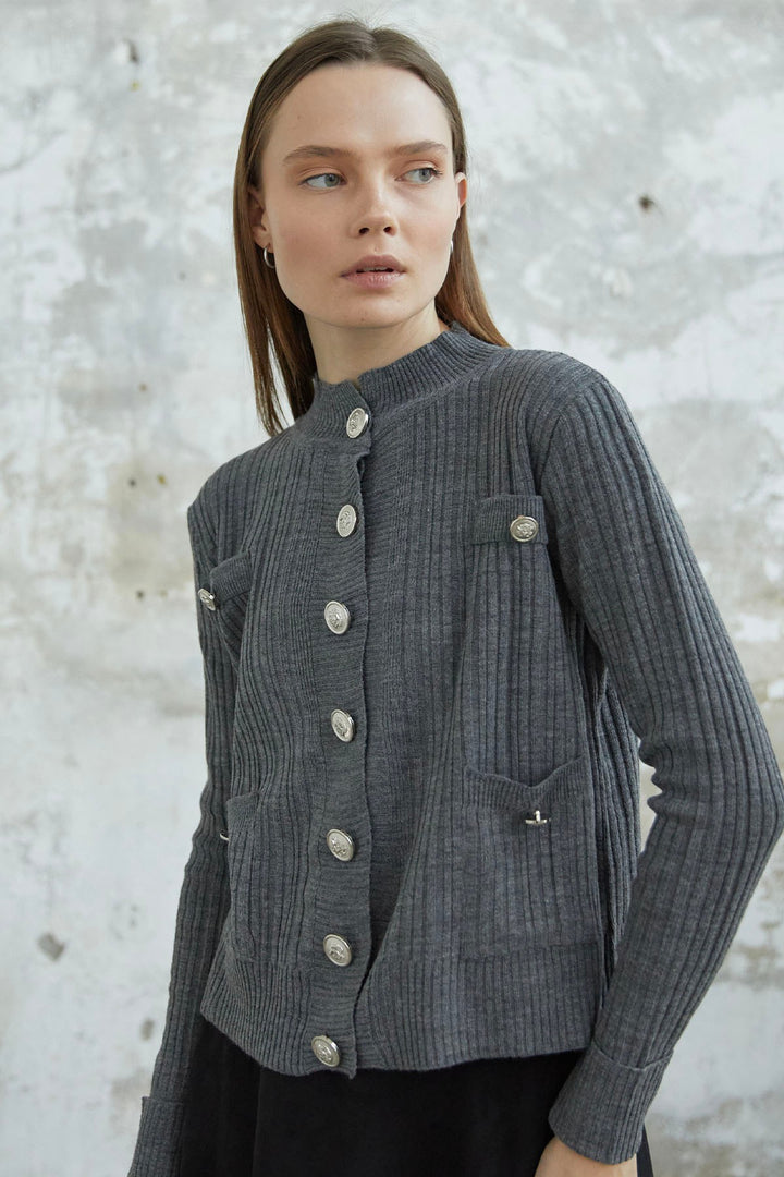 MDS Women Marin Buttoned Short Cardigan - Anthracite - Portage