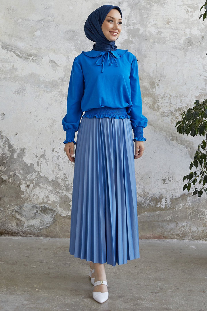 MDS Women Flared Pleated Skirt - Blue - Portsmouth