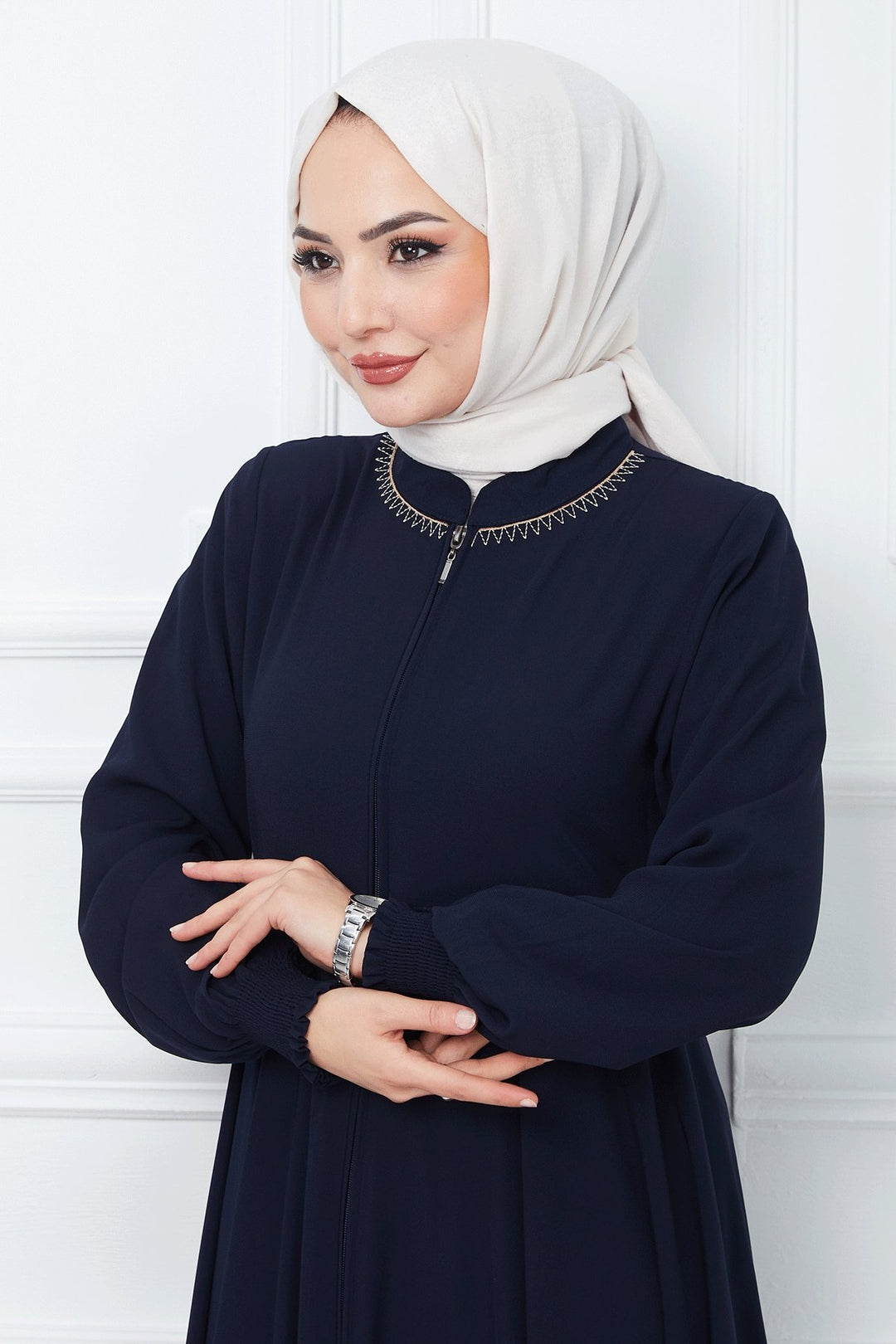 MDS Women Embroidered Mevlana Fabric Cloak - Navy Blue - Pinneberg