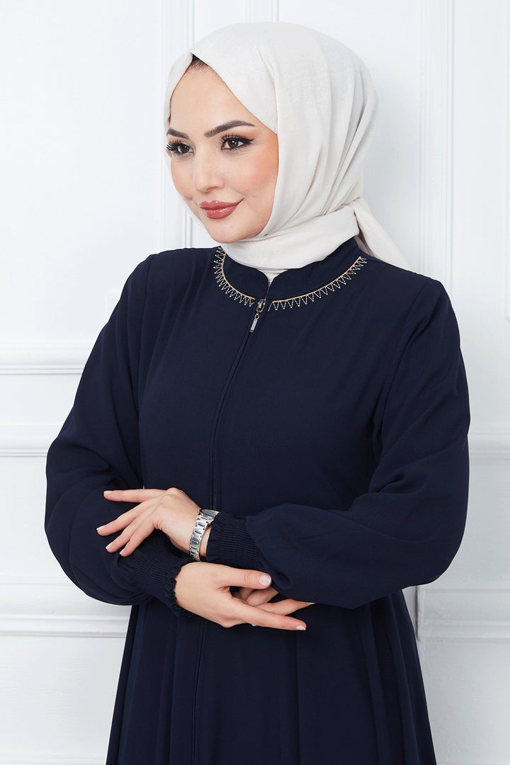 MDS Women Embroidered Mevlana Fabric Cloak - Navy Blue - Pinneberg