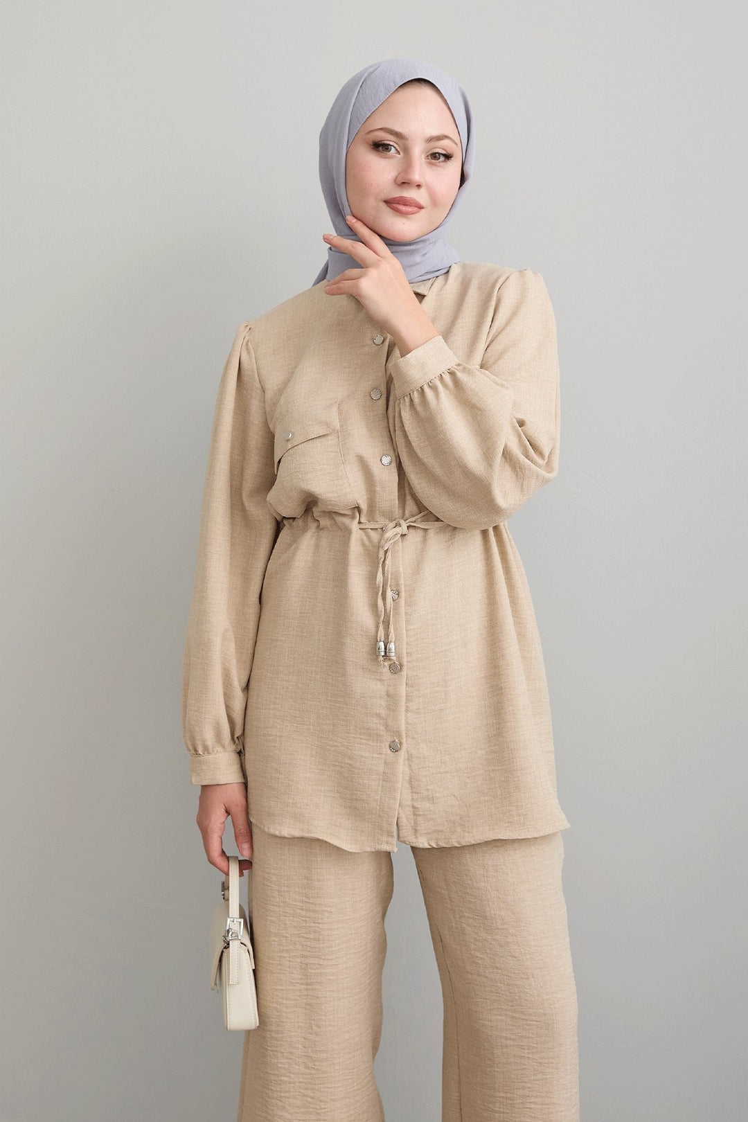MDS Women Tunnel Arched Beige Linen Suit - Orsha