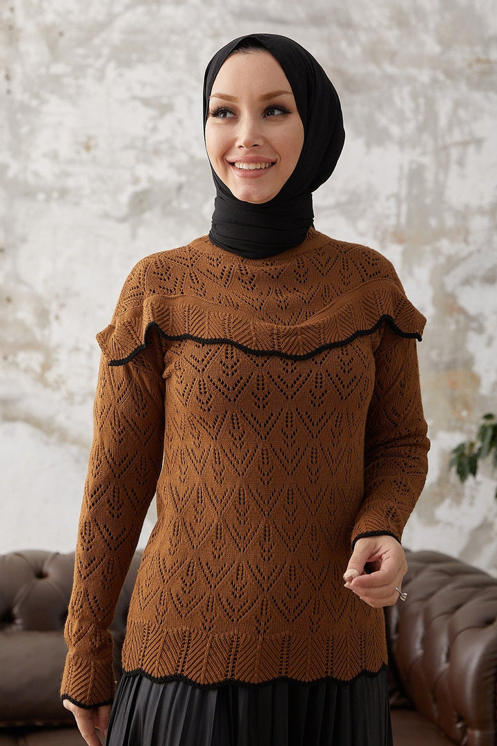 MDS سترة نسائية مخططة بتفاصيل مكشكشة من Alvi - بني - بيتندورف