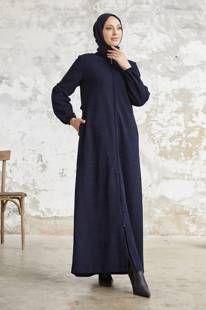 MDS Women Eleni Collar Button Detail Abaya - Navy - Catemaco