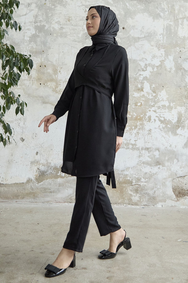 MDS Women Front Tie Two Piece Set - Black - Brühl