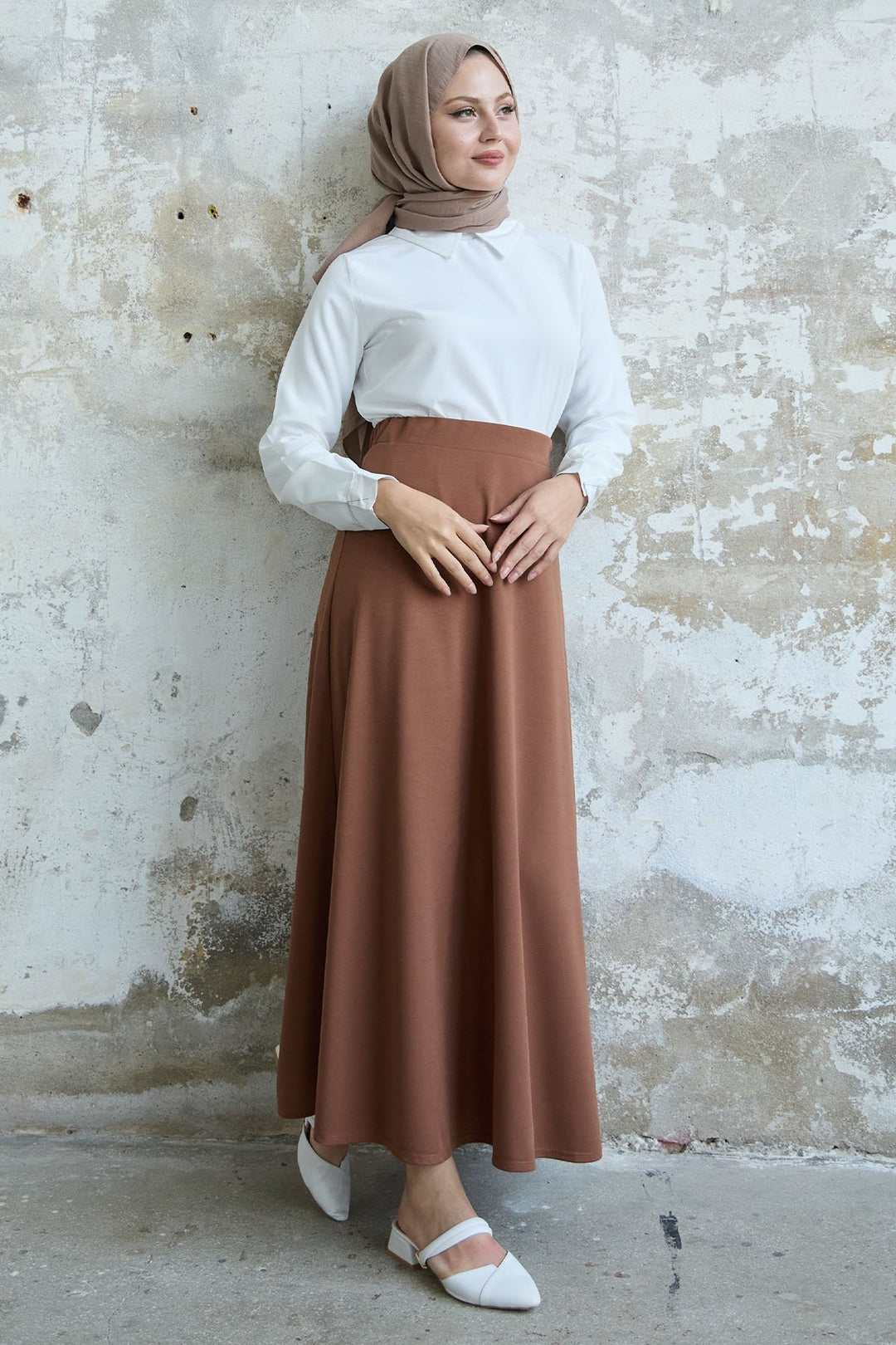 MDS Women Double Knit Fabric Skirt - Tan - Chino Hills