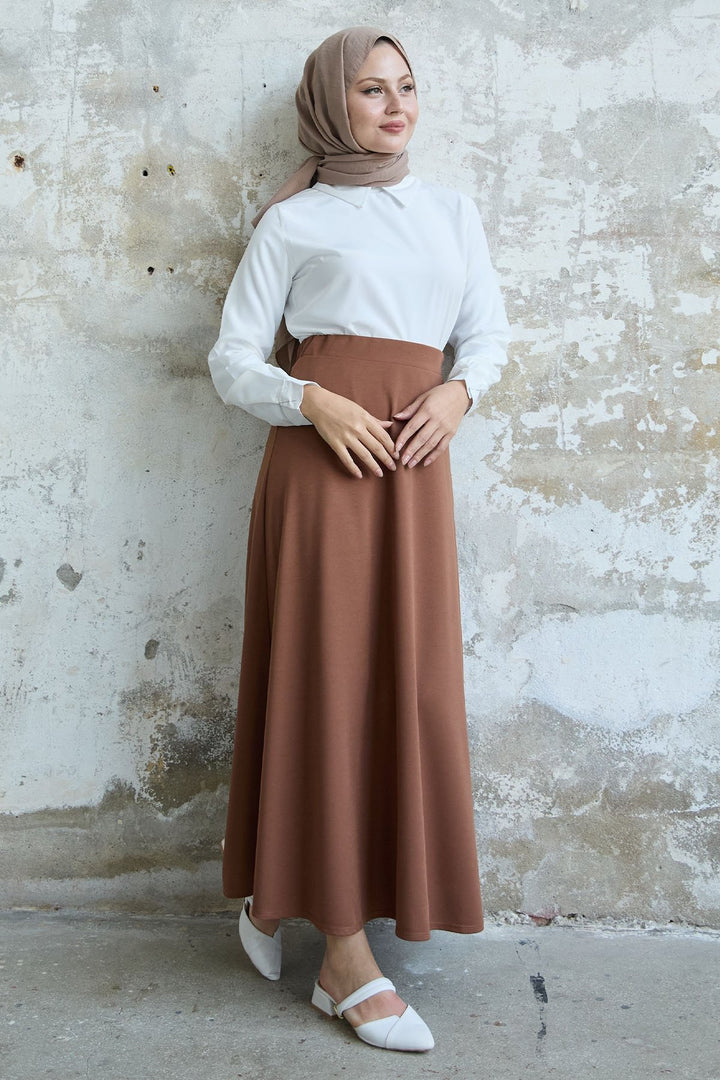 MDS Women Double Knit Fabric Skirt - Tan - Chino Hills