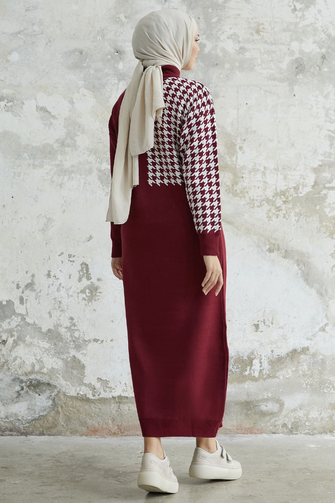MDS Women Amelia Sleeve Chevron Patterned Knit Dress - Burgundy - Angers
