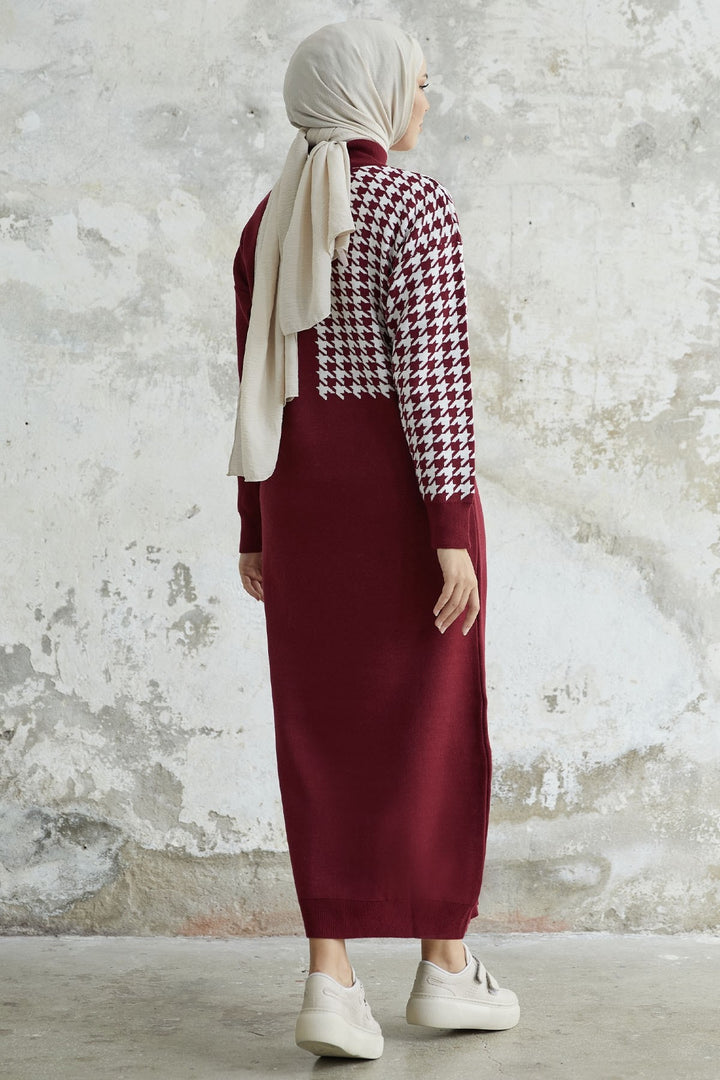 MDS Women Amelia Sleeve Chevron Patterned Knit Dress - Burgundy - Angers