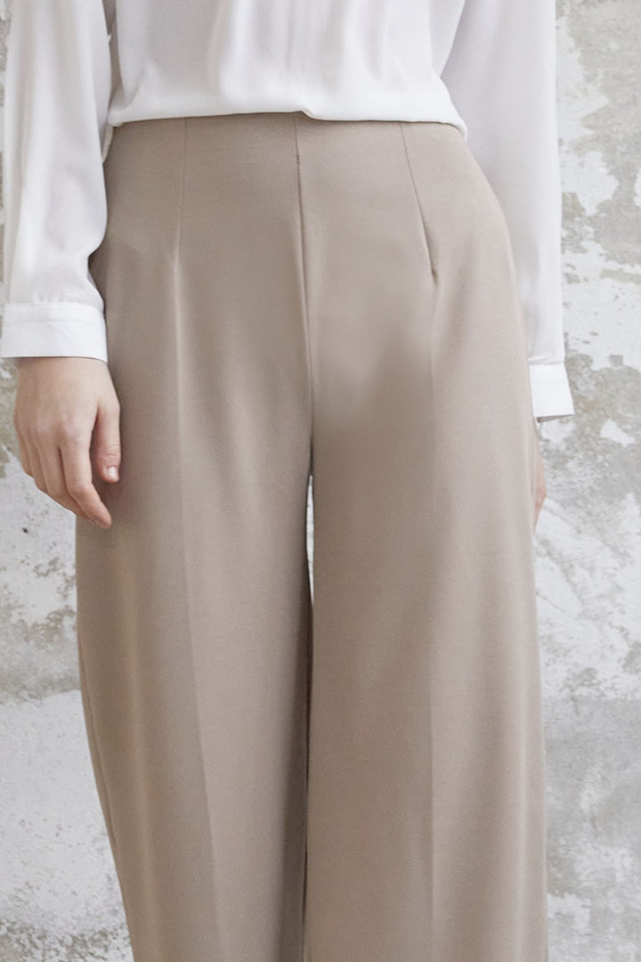 MDS Women Wide Leg High Waist Elastic Waist Pants - Stone - Nikopol