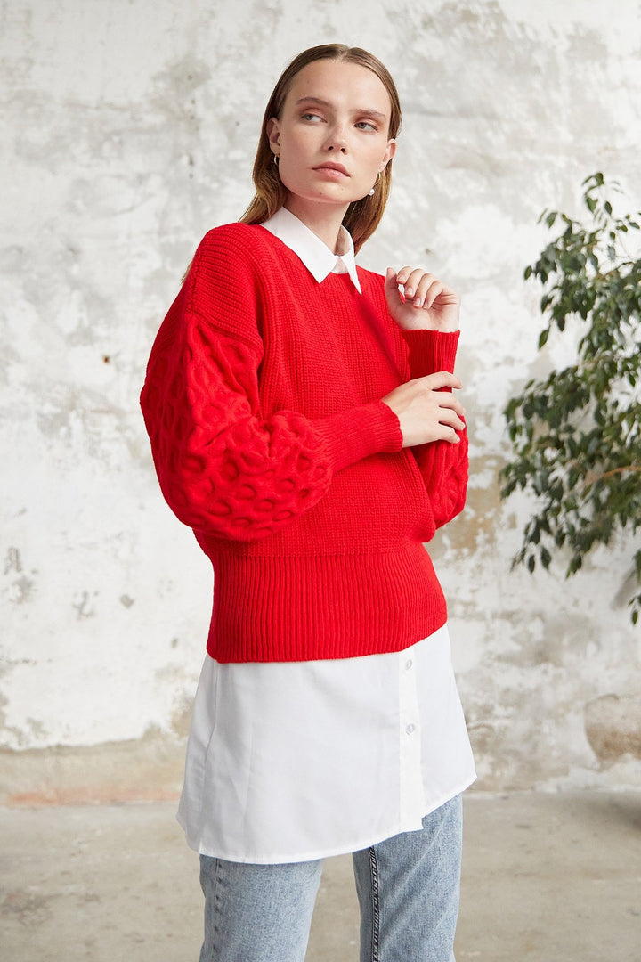 MDS Women Larisa Balloon Sleeve Sweater - Red - Mettmann