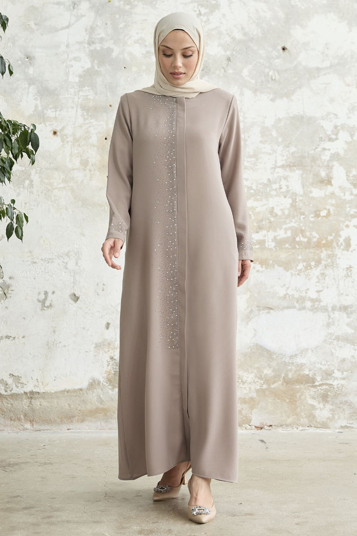 MDS Women Stone-embroidered Abaya - Beige - Olympia
