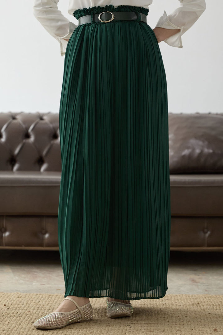 MDS Women Ruched Waist Chiffon Skirt - Emerald Green - Cheltenham