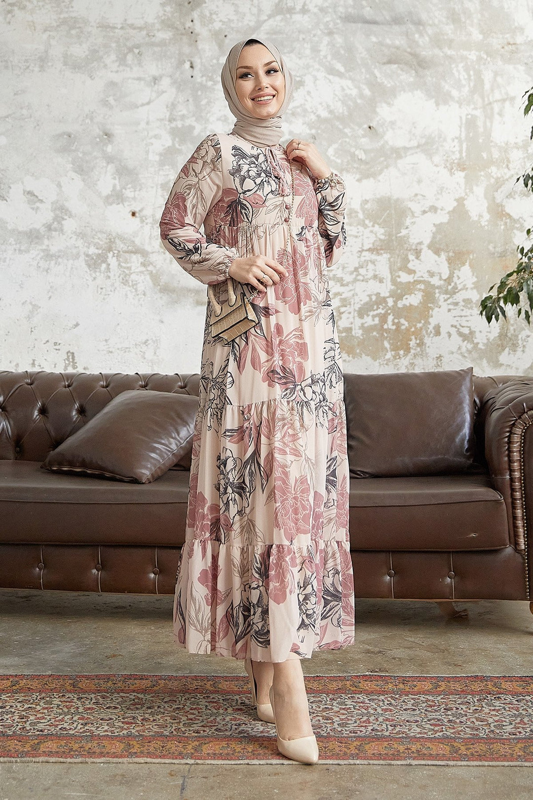 MDS Women Jalya Collar Buttoned Chiffon Dress - Powder - Anniston
