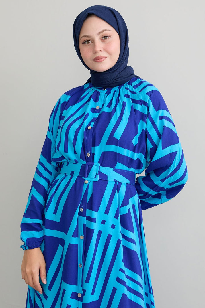 MDS Women Striped Belted Blue Viscose Dress - Valongo