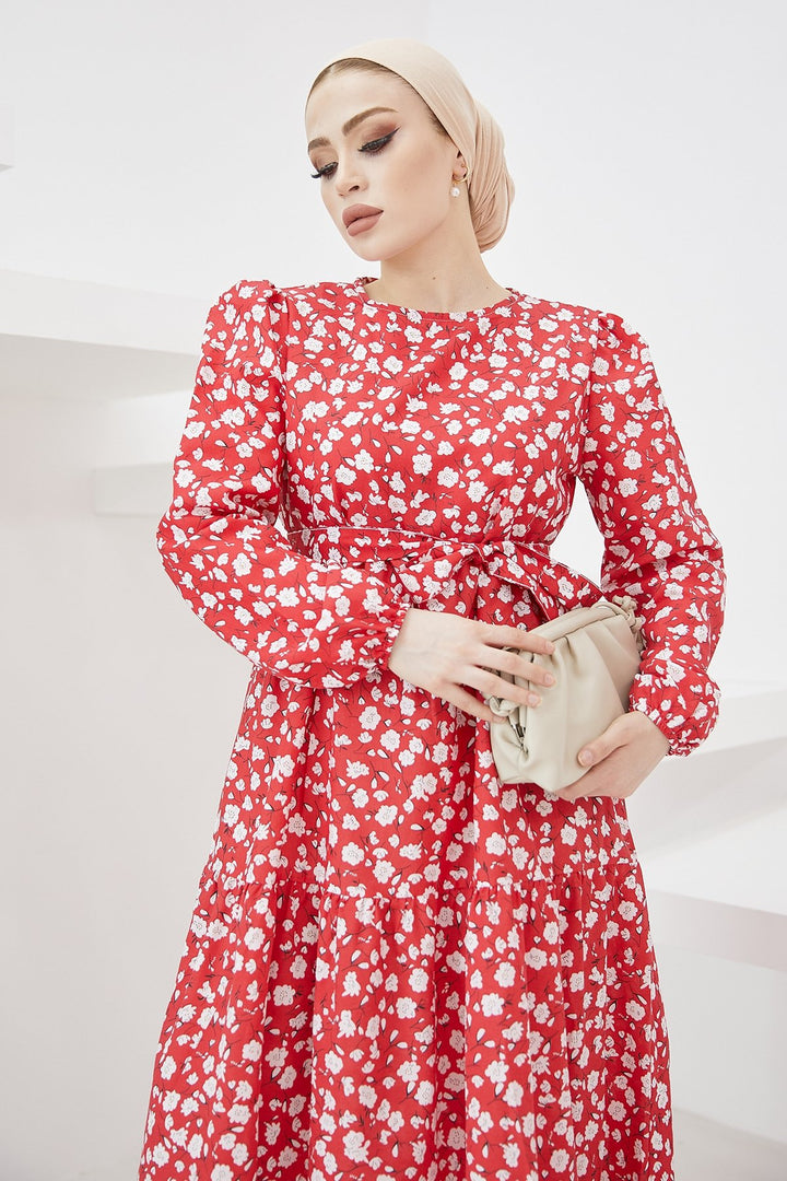 MDS Women Erfa Crispy Patterned Belted Dress - Red - Sabinas