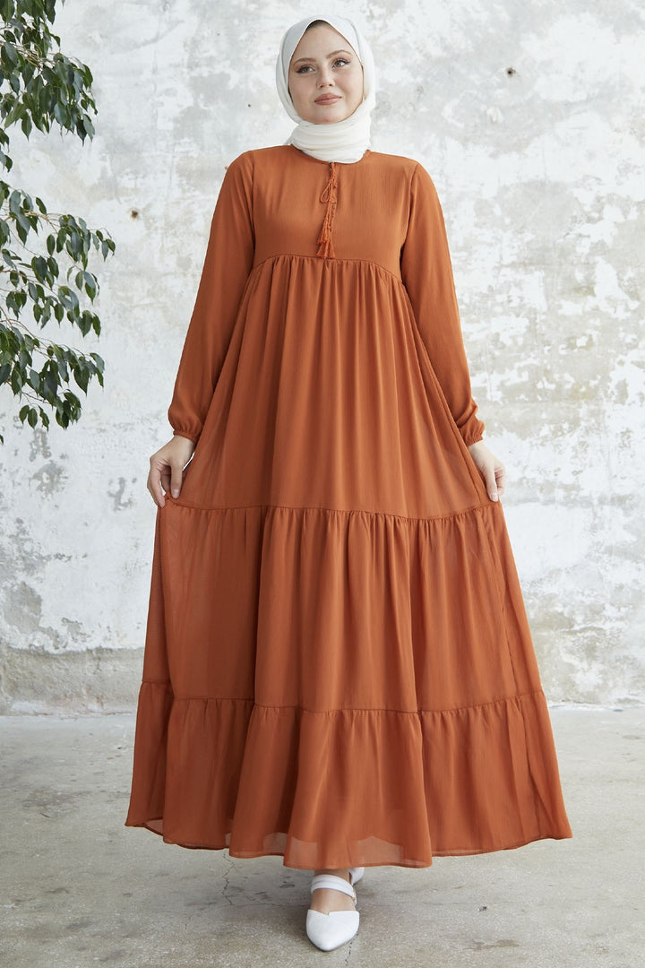 MDS Women Lace-Up Yoryo Chiffon Dress - Terracotta - Verviers