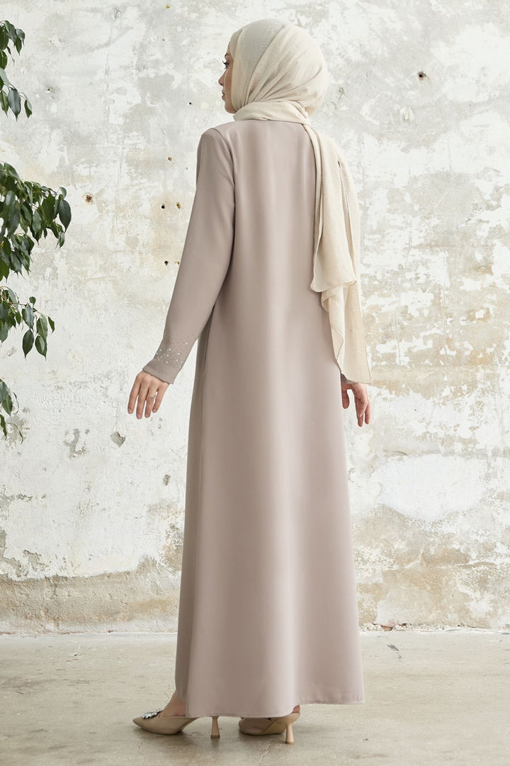 MDS Women Stone-embroidered Abaya - Beige - Olympia