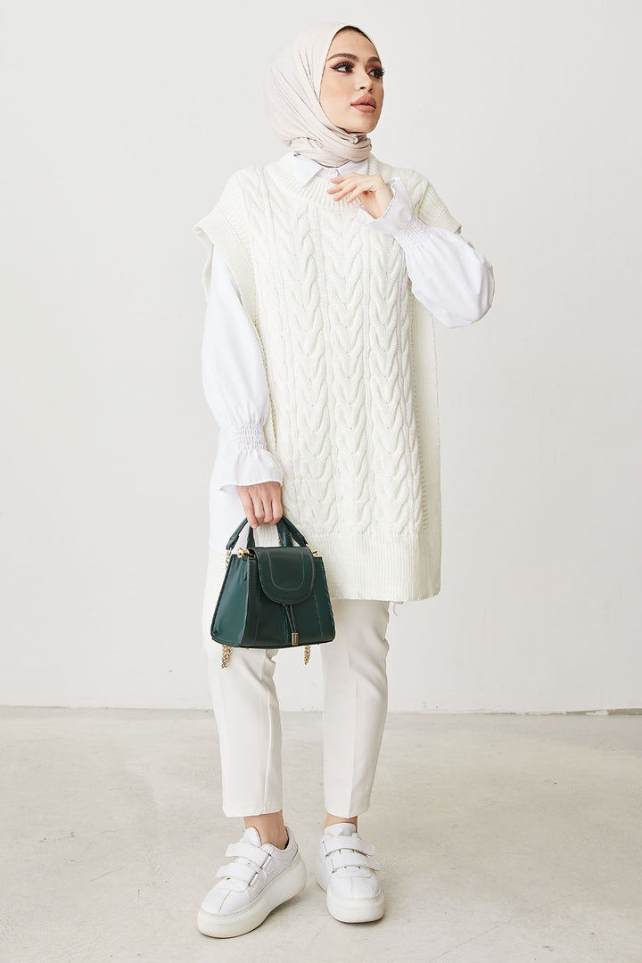 MDS Women Side-Tied Knit Sweater - White - Texcoco