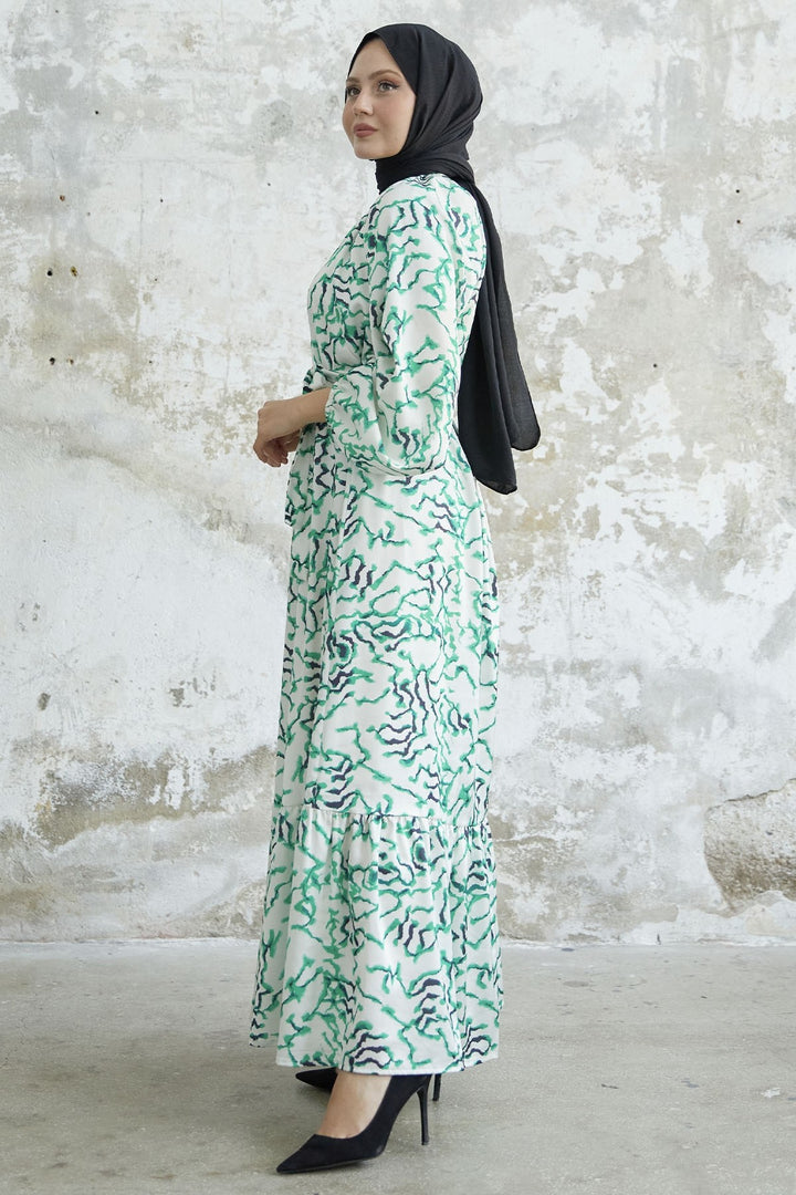 MDS Women Ruffle Patterned Satin Dress - Green - Casalnuovo di Napoli