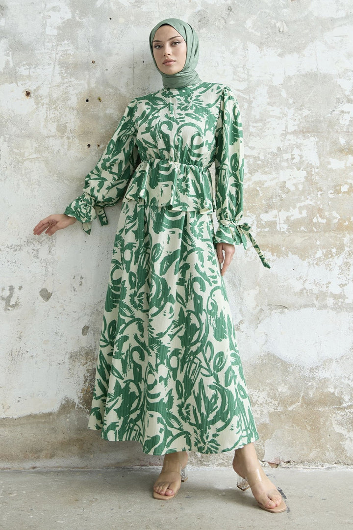 MDS Women Sleeve Tied Patterned Skirt Suit - Green - Houghton le Spring