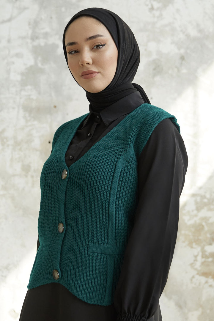 MDS Women Melven Buttoned Short Sweater - Petrol Green - Tokyo